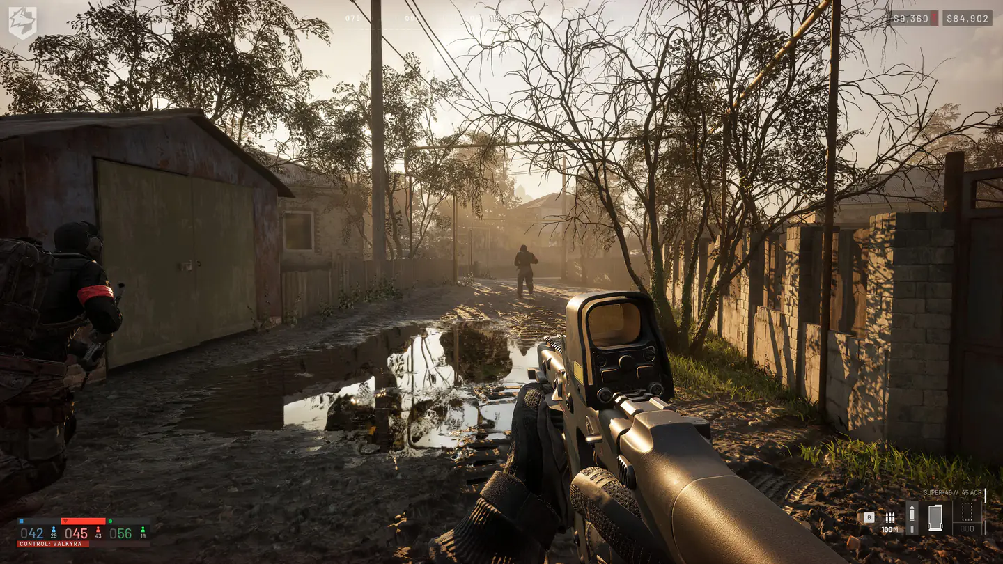 WARDOGS squad fighting on a residential street with Control Zone and cash HUD elements visible