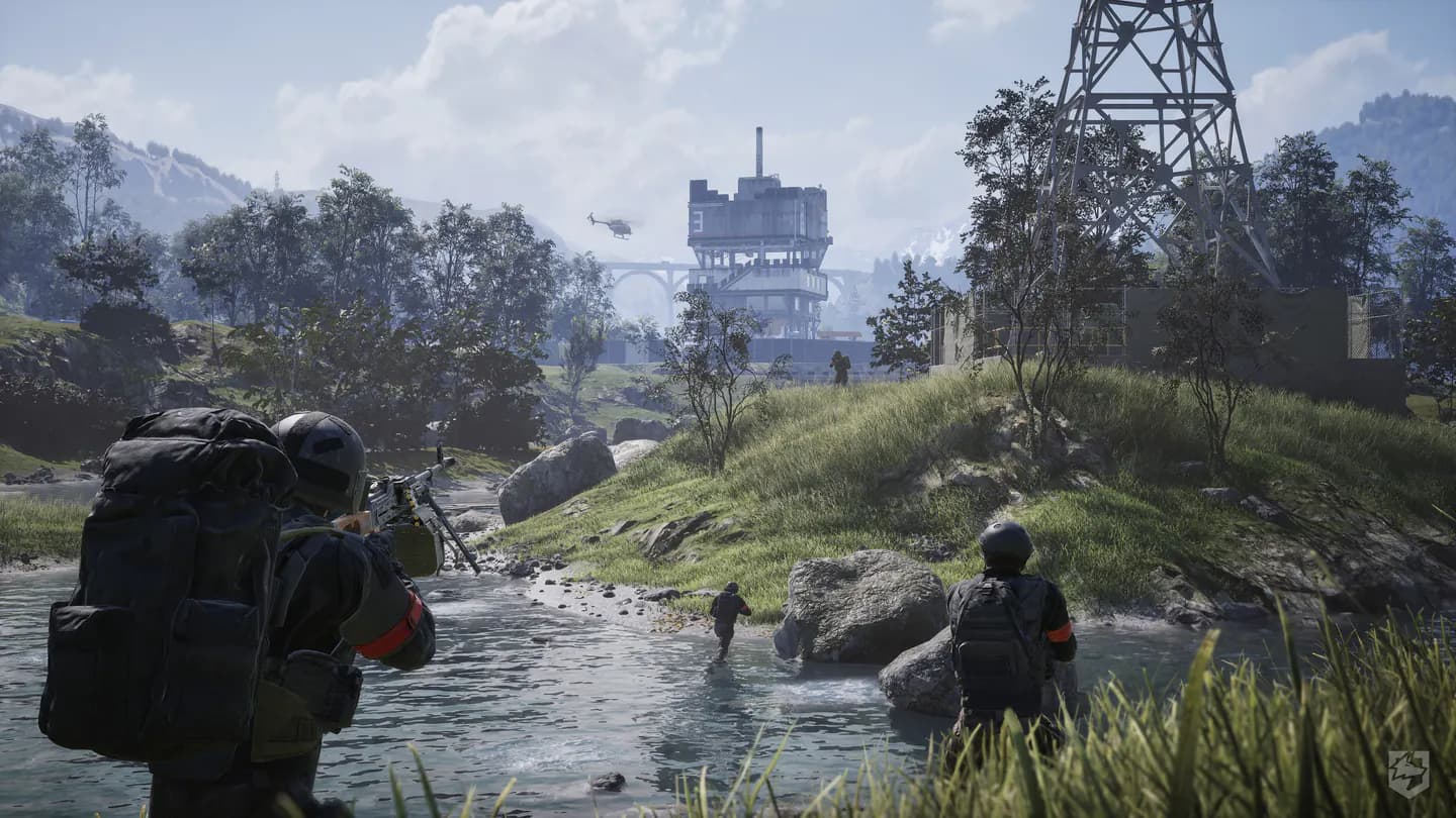 WARDOGS squad crossing a river toward an industrial position
